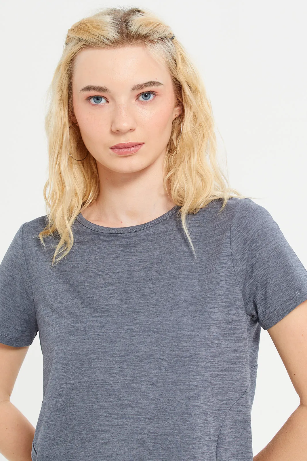 Women Grey Performance T-Shirt With Print