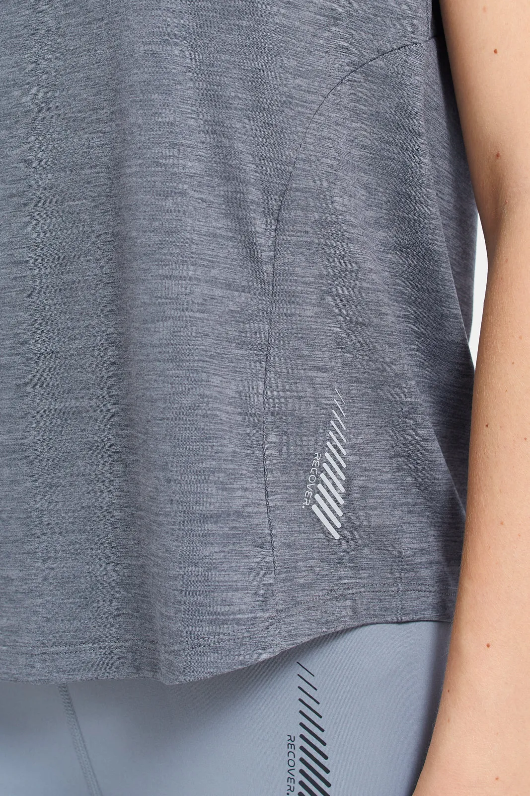 Women Grey Performance T-Shirt With Print