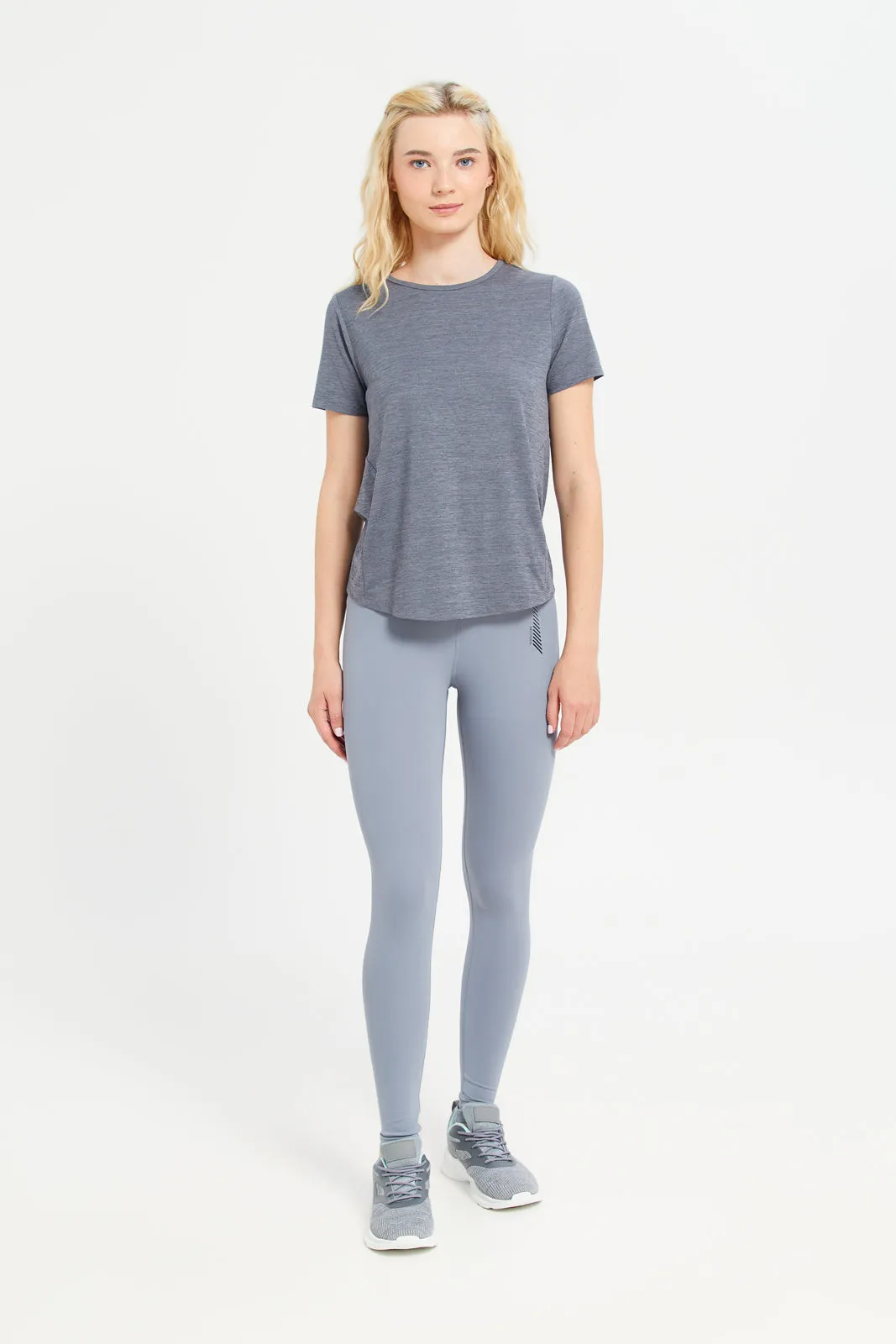 Women Grey Performance T-Shirt With Print
