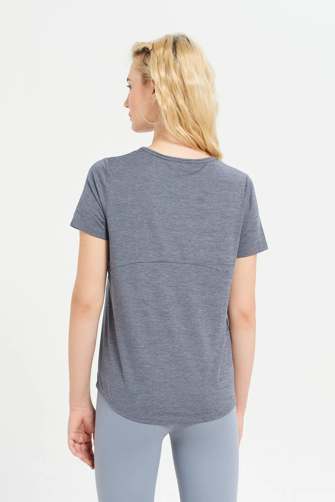 Women Grey Performance T-Shirt With Print