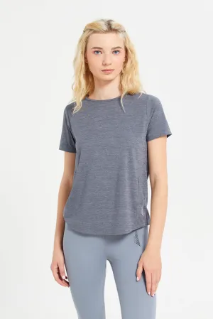 Women Grey Performance T-Shirt With Print