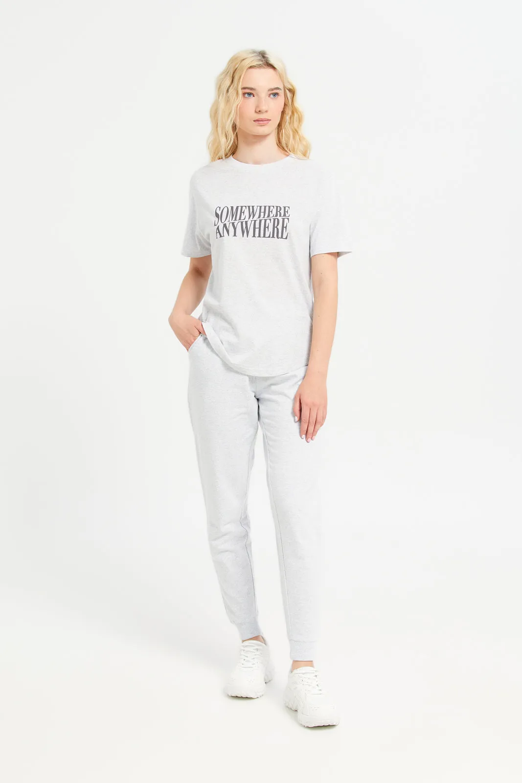 Women Grey Printed Active T-Shirt