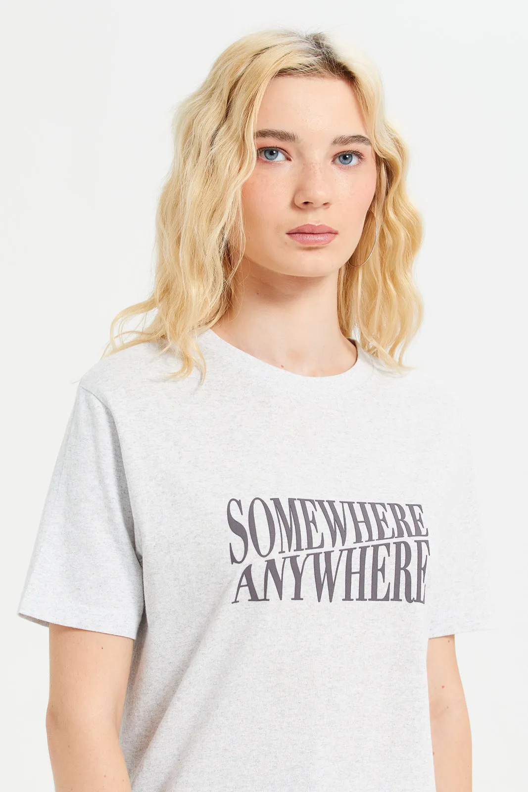 Women Grey Printed Active T-Shirt