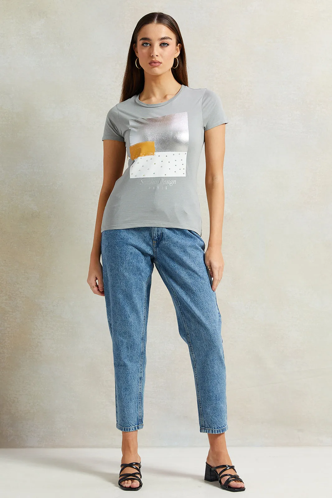 Women Grey Studio Foil T-Shirt