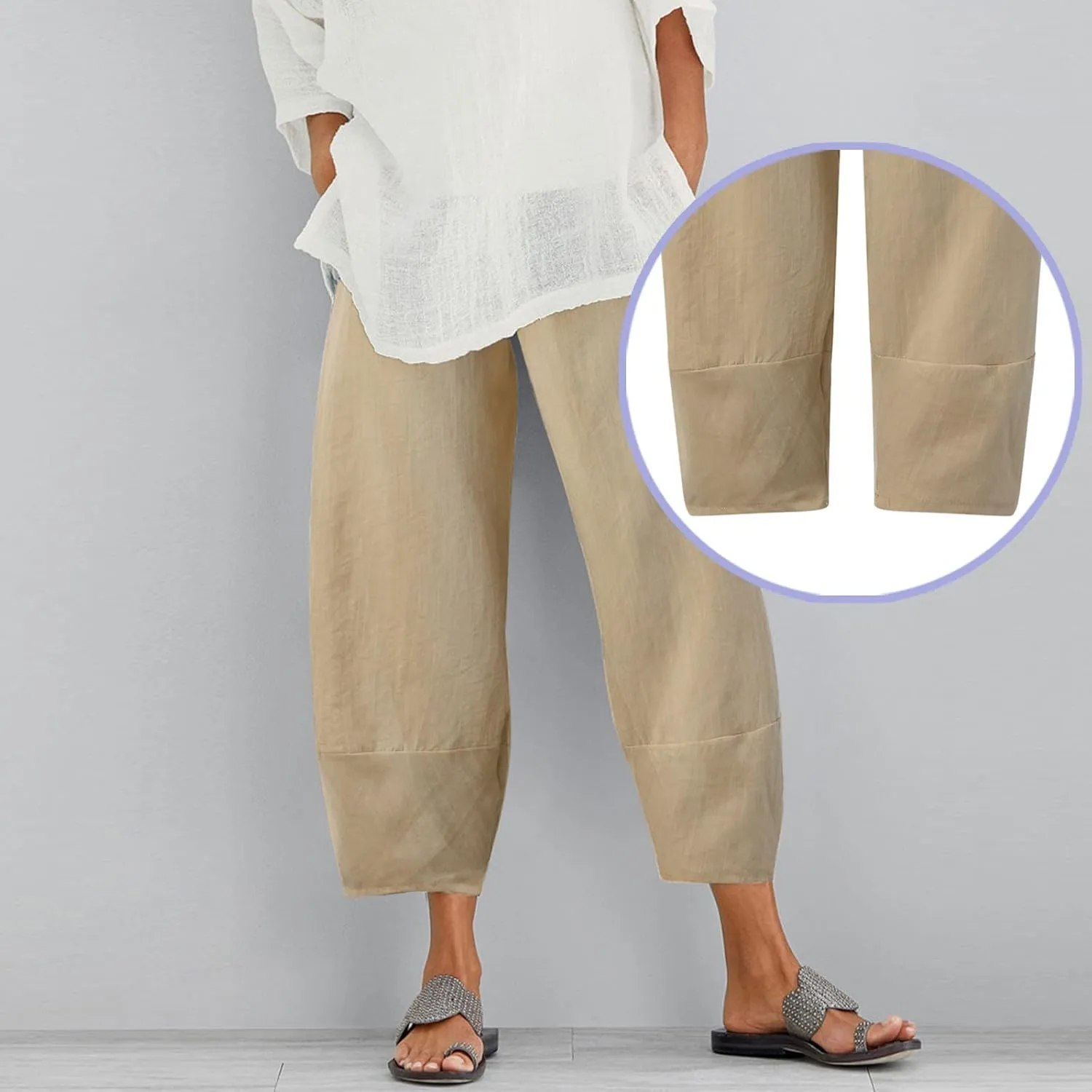 Women Linen Summer Casual Loose Pants Elastic Waist Lounge Pants Slim Fit Palazzo Pants Trendy