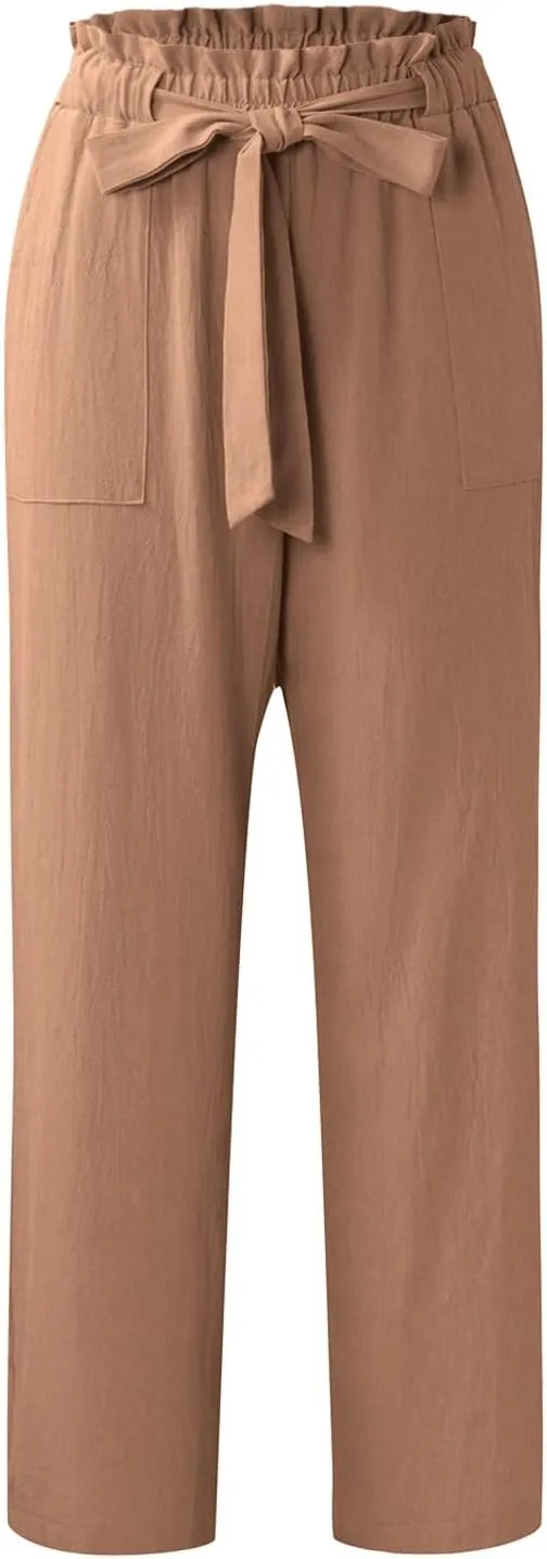 Women Linen Summer Letter Patched Pants Low Waist Long Lounge Slim Fit Pants Travel