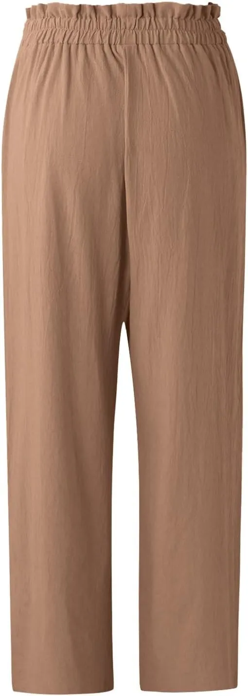 Women Linen Summer Letter Patched Pants Low Waist Long Lounge Slim Fit Pants Travel