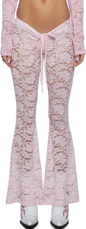 Women Sexy Lace Floral See Through Pants Sheer Mesh High Waist Stretchy Slim Trouser Hollow Out Skinny Leggings