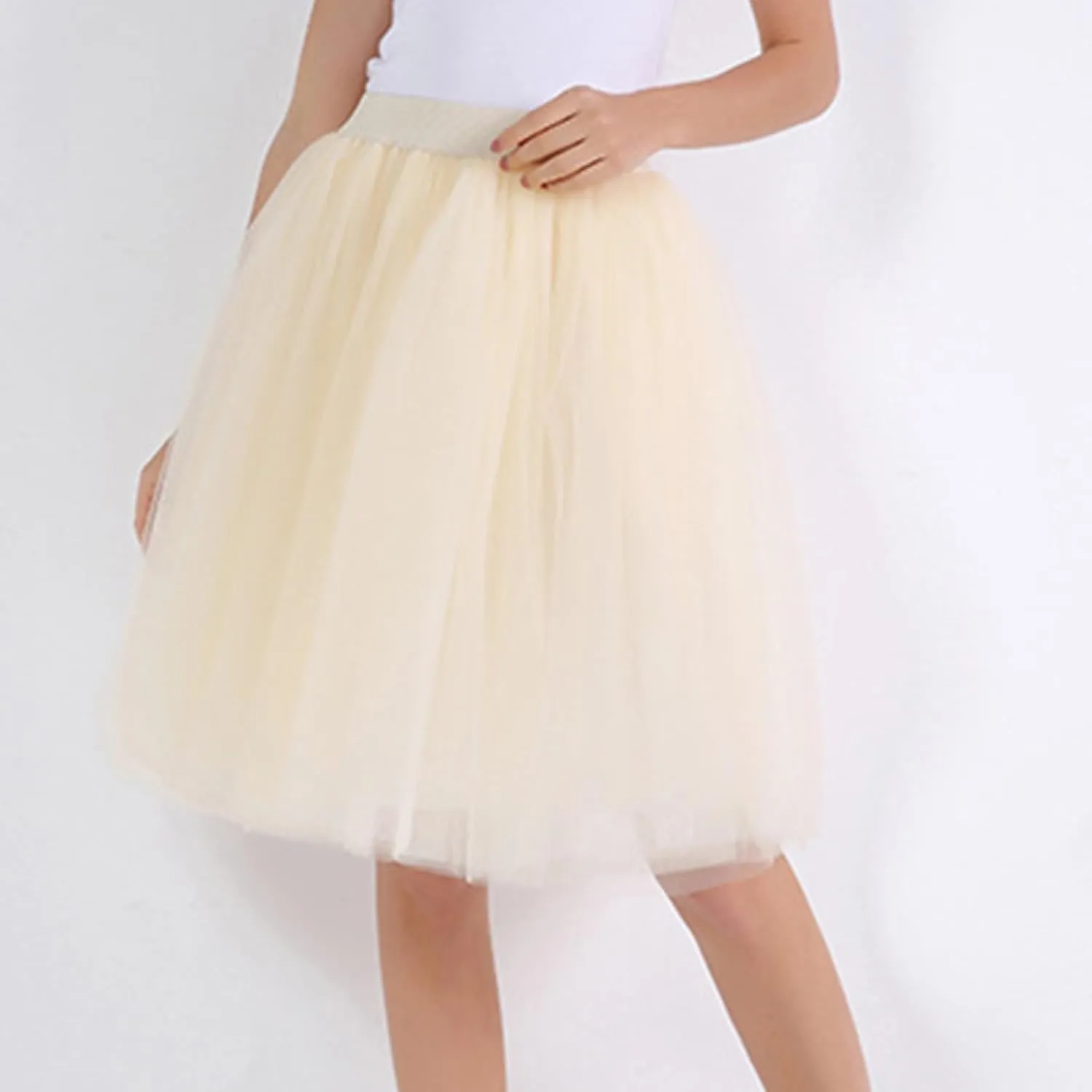 Women Tutu Skirts Casual Layered Knee Length Flowy Tulle Skirt A-line Pleated Dance Skirt for Evening Prom Wedding