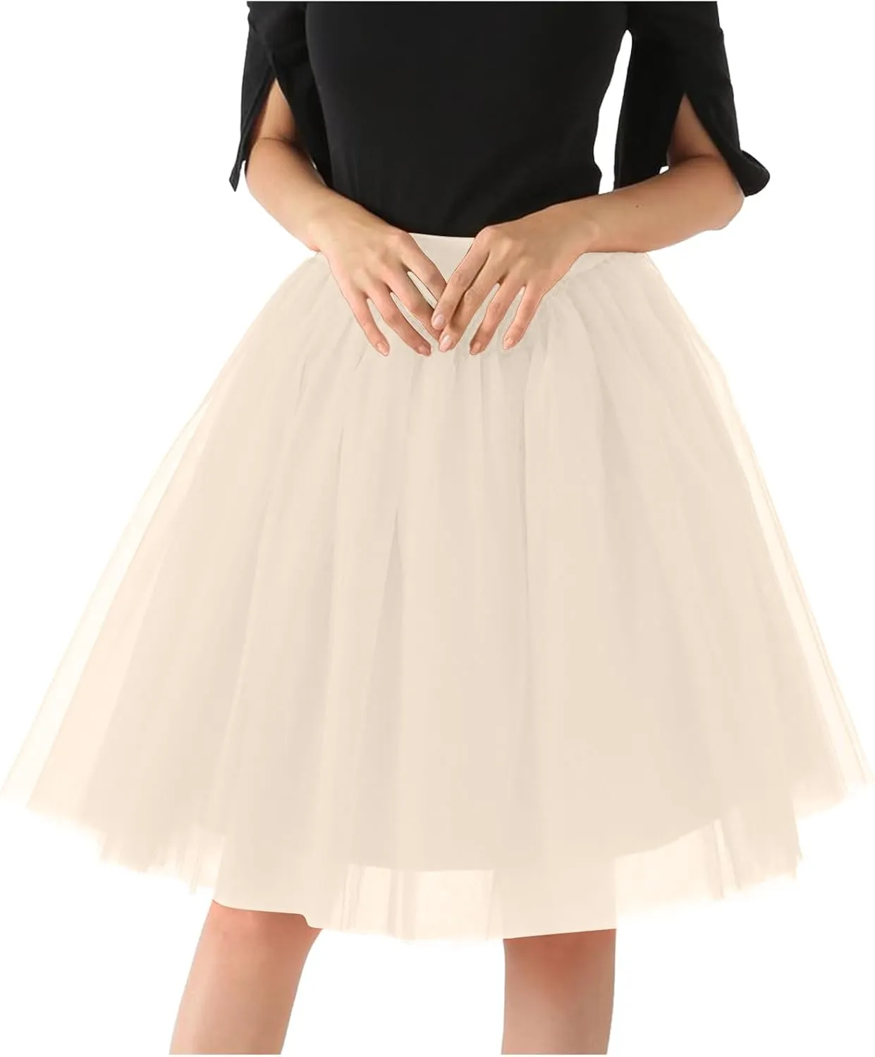 Women Tutu Skirts Casual Layered Knee Length Flowy Tulle Skirt A-line Pleated Dance Skirt for Evening Prom Wedding