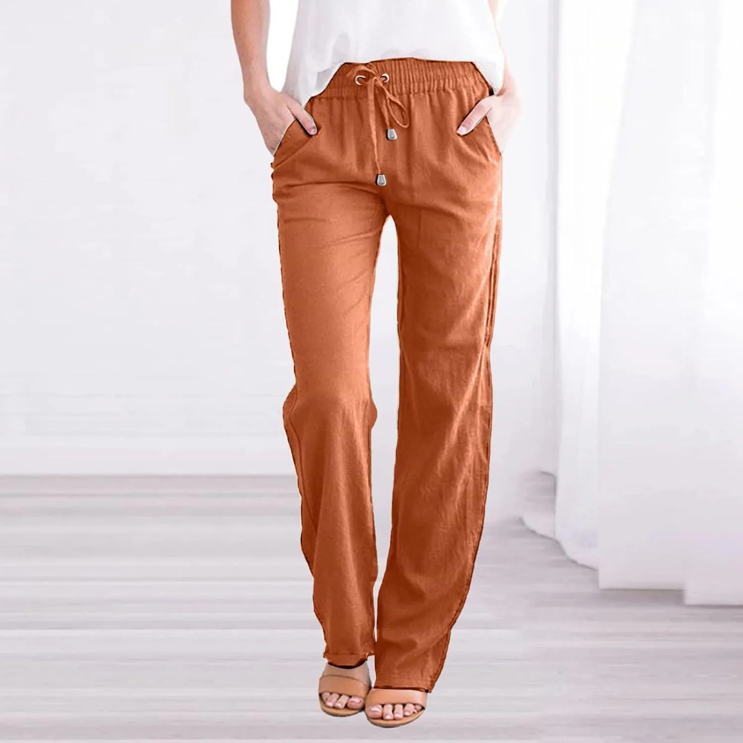 Women Work Linen Cotton Pants Office Business Plus Size Loose Trendy Trouser Outdoor Hiking Jogging Casual Sweatpants