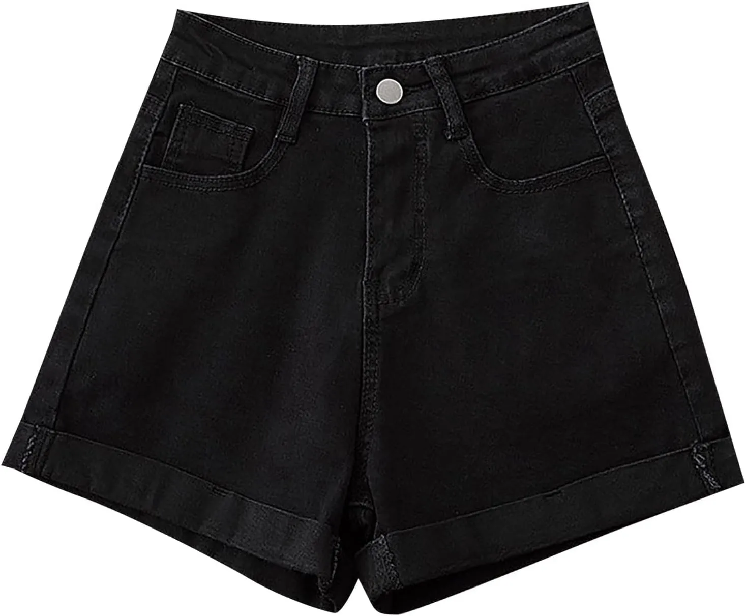 Women's A Line Wide-Leg Jean Shorts High Waisted Baggy Folded Hem Denim Shorts Comfy Loose Summer Beach Casual Short