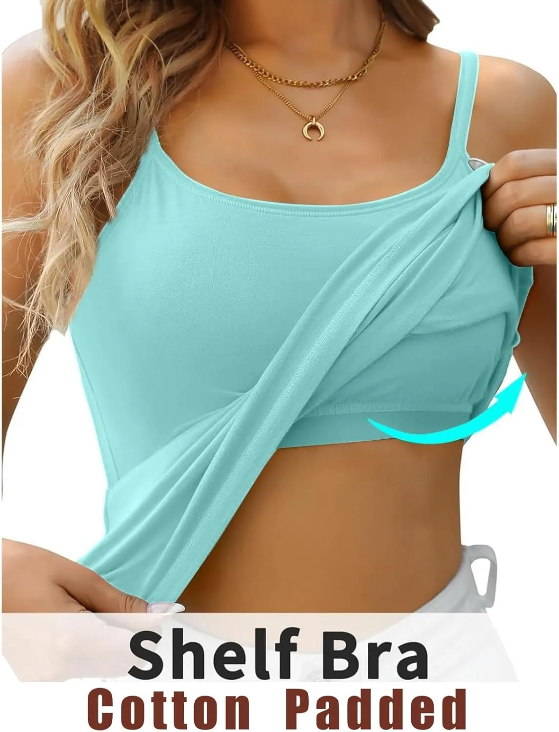 Women's Bra Camisole Tops Adjustable Spaghetti Strap Cami Tank Yoga Sports T-Shirts Athletic Outside with Chest Pad