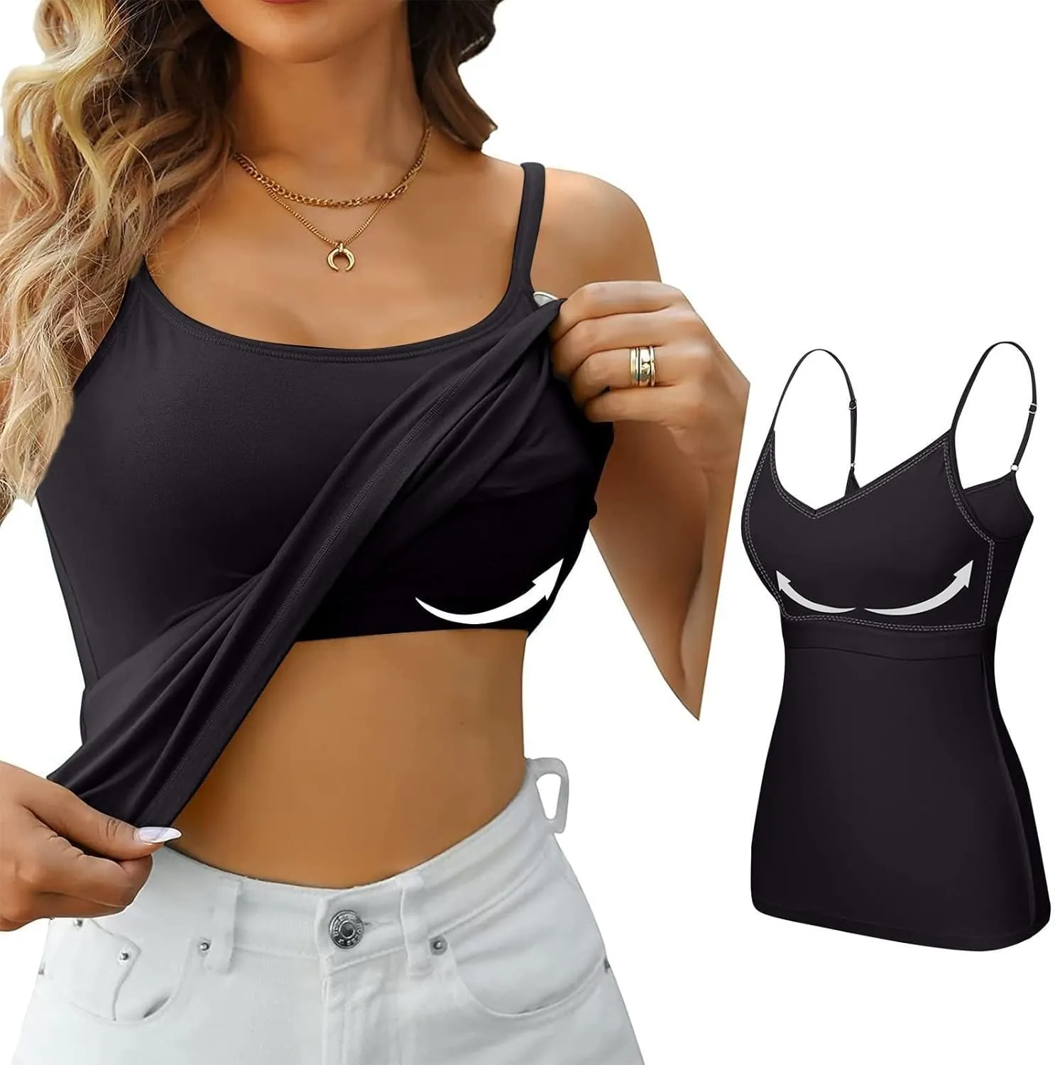 Women's Bra Camisole Tops Adjustable Spaghetti Strap Cami Tank Yoga Sports T-Shirts Athletic Outside with Chest Pad