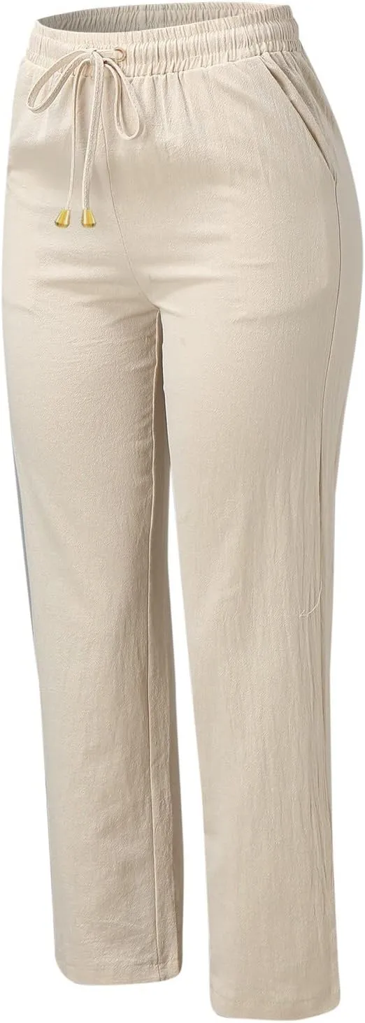 Women's Cotton Linen Summer Fashion Pant Trousers Low Waist Baggy Stretchy Loose Fit Pant Trousers Business Work