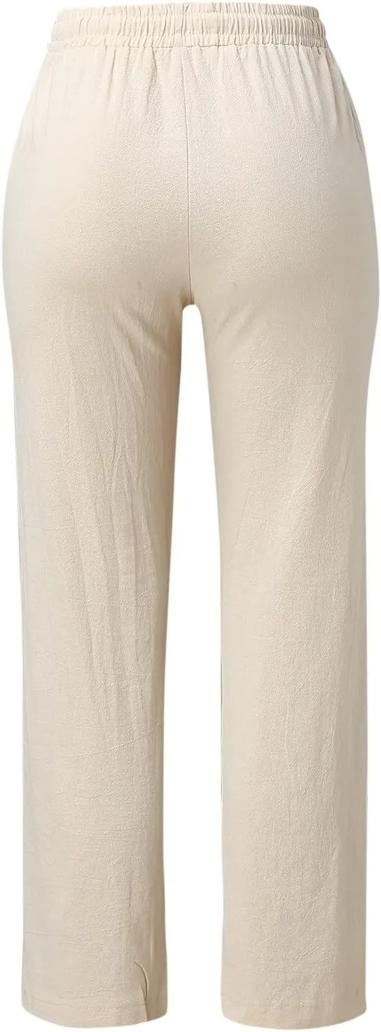 Women's Cotton Linen Summer Fashion Pant Trousers Low Waist Baggy Stretchy Loose Fit Pant Trousers Business Work