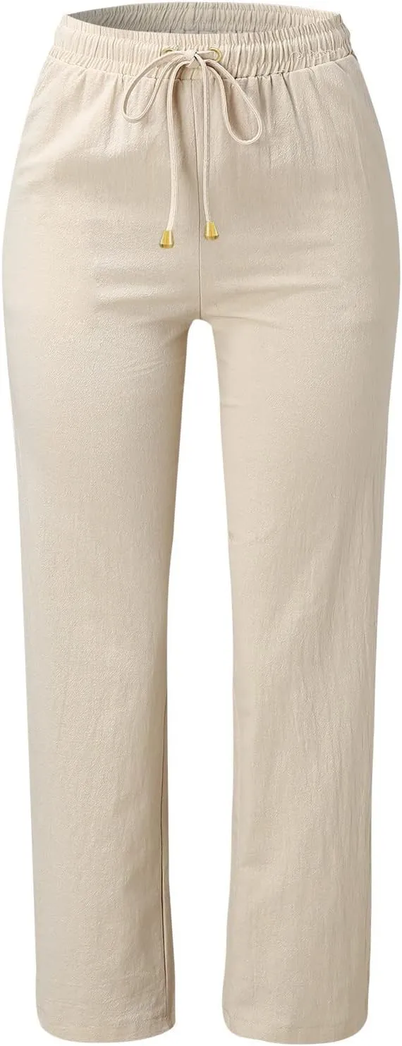 Women's Cotton Linen Summer Fashion Pant Trousers Low Waist Baggy Stretchy Loose Fit Pant Trousers Business Work