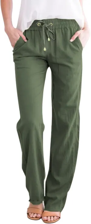 Women's Cotton Linen Summer Fashion Pant Trousers Low Waist Baggy Stretchy Loose Fit Pant Trousers Business Work