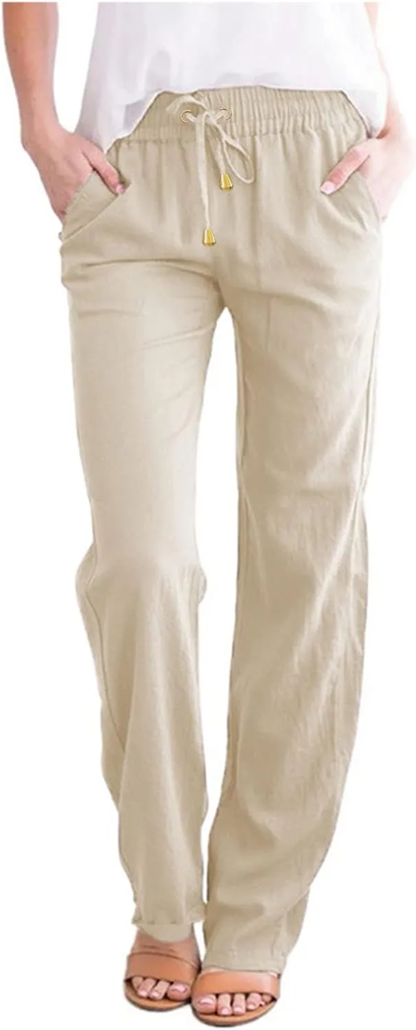 Women's Cotton Linen Summer Fashion Pant Trousers Low Waist Baggy Stretchy Loose Fit Pant Trousers Business Work
