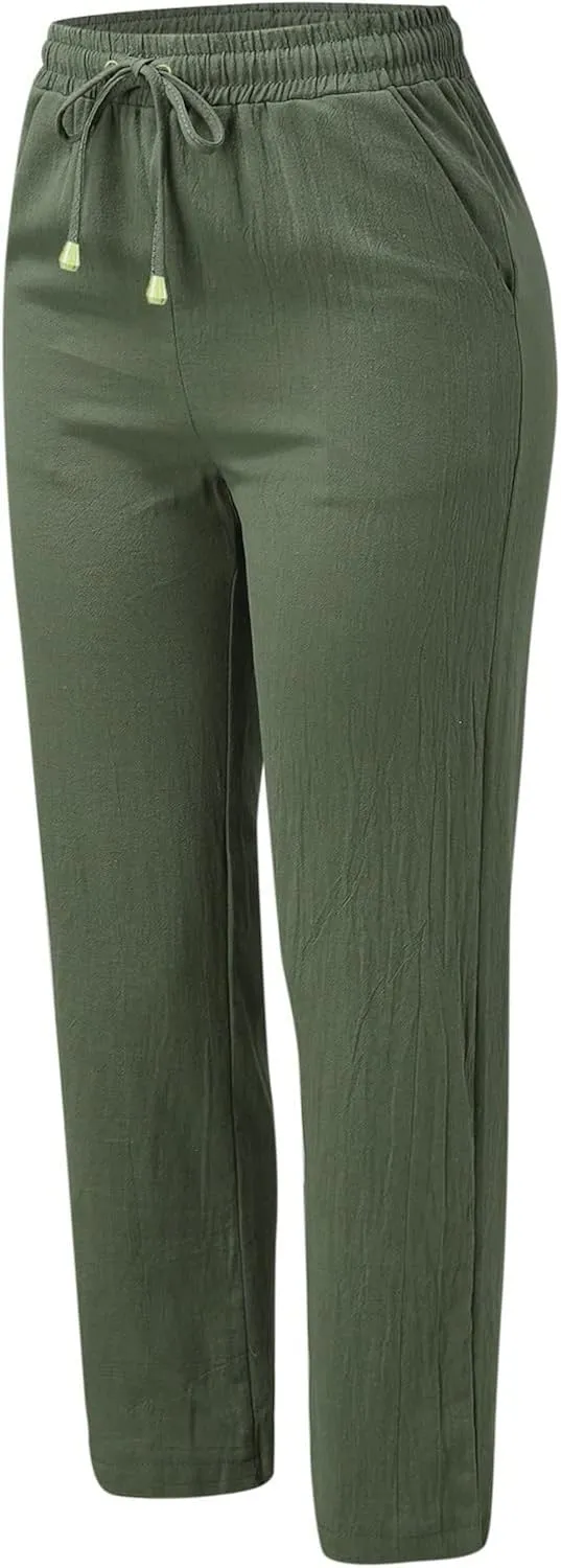 Women's Cotton Linen Summer Fashion Pant Trousers Low Waist Baggy Stretchy Loose Fit Pant Trousers Business Work