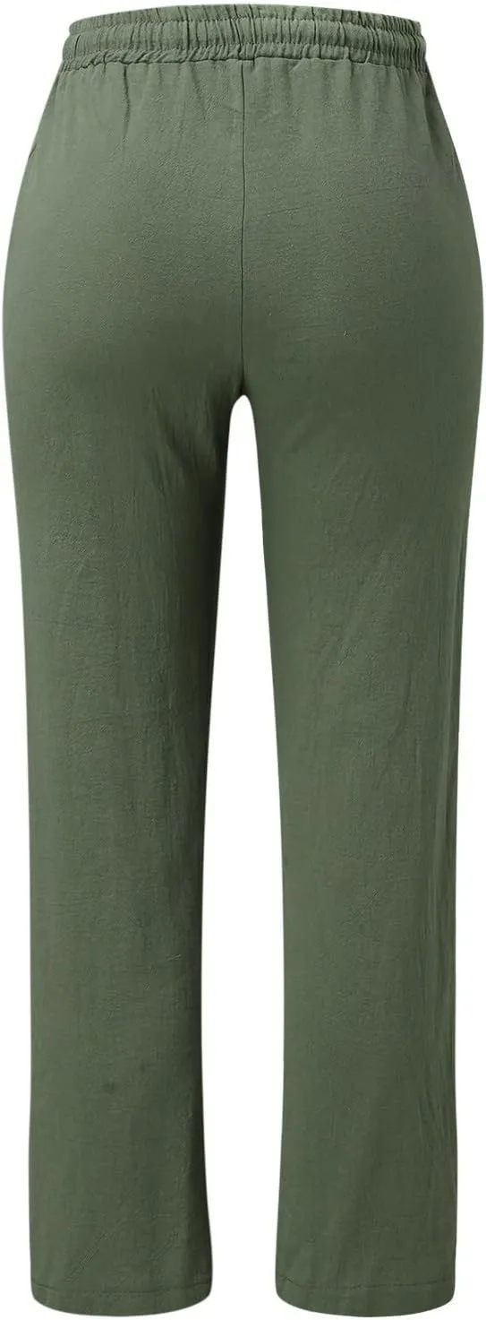Women's Cotton Linen Summer Fashion Pant Trousers Low Waist Baggy Stretchy Loose Fit Pant Trousers Business Work