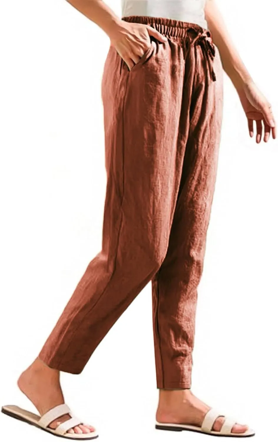 Womens Dress Pants Wide Leg High Waisted Cotton Linen Petite,Linen Sweatpants, Cargo Trousers with Pockets