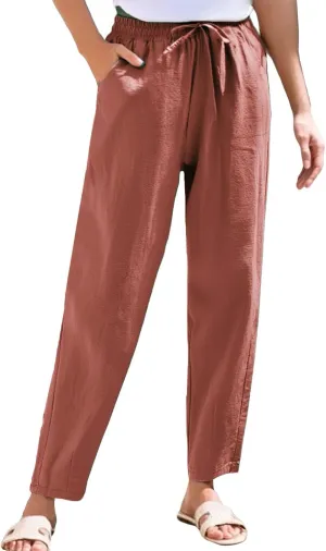 Womens Dress Pants Wide Leg High Waisted Cotton Linen Petite,Linen Sweatpants, Cargo Trousers with Pockets