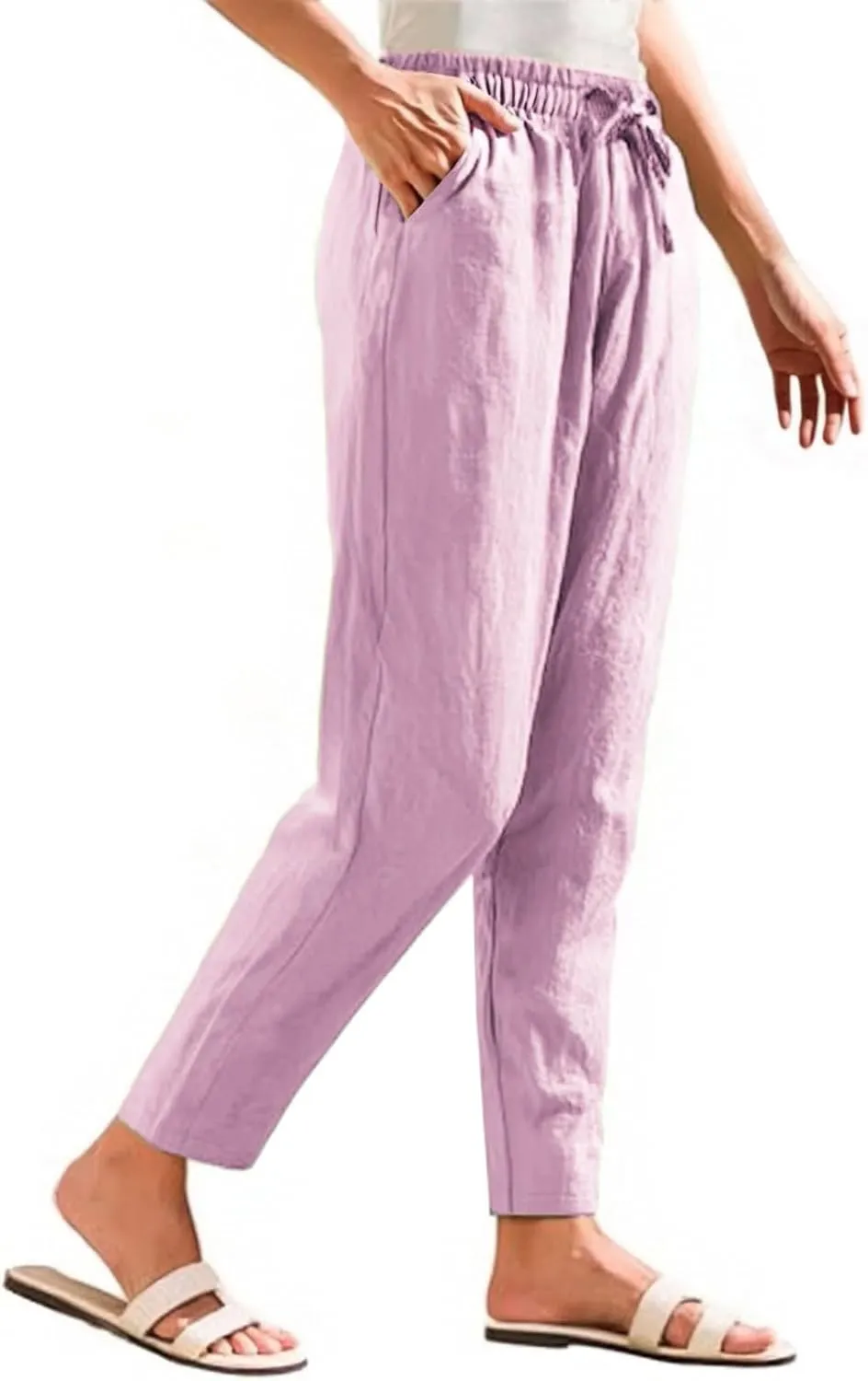Womens Dress Pants Wide Leg High Waisted Cotton Linen Petite,Linen Sweatpants, Cargo Trousers with Pockets