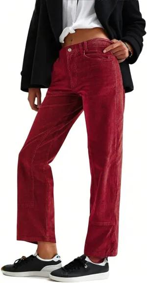 Women's Dressy Corduroy Pants Spring Vintage Straight Leg Work Pant Button High Waist Casual Loose Outdoor Trousers