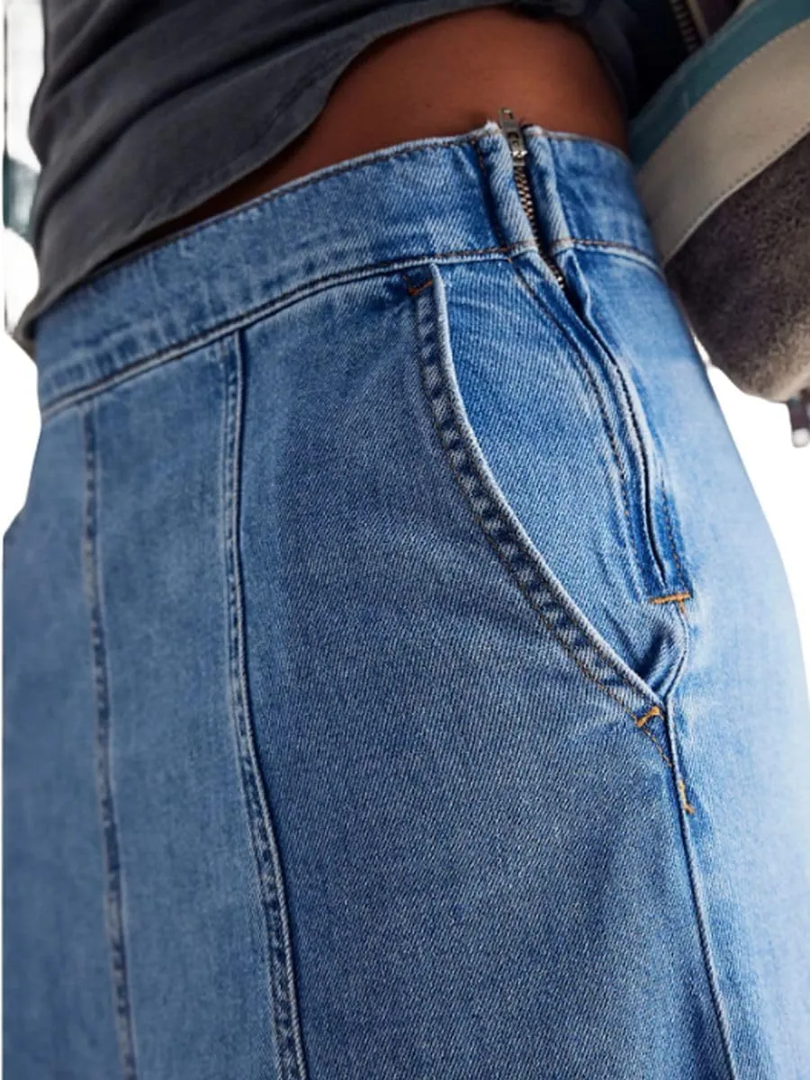 Women's High Waist Long Denim Skirts Plus Size Swing A Line Full Length Maxi Jean Skirts with Pockets