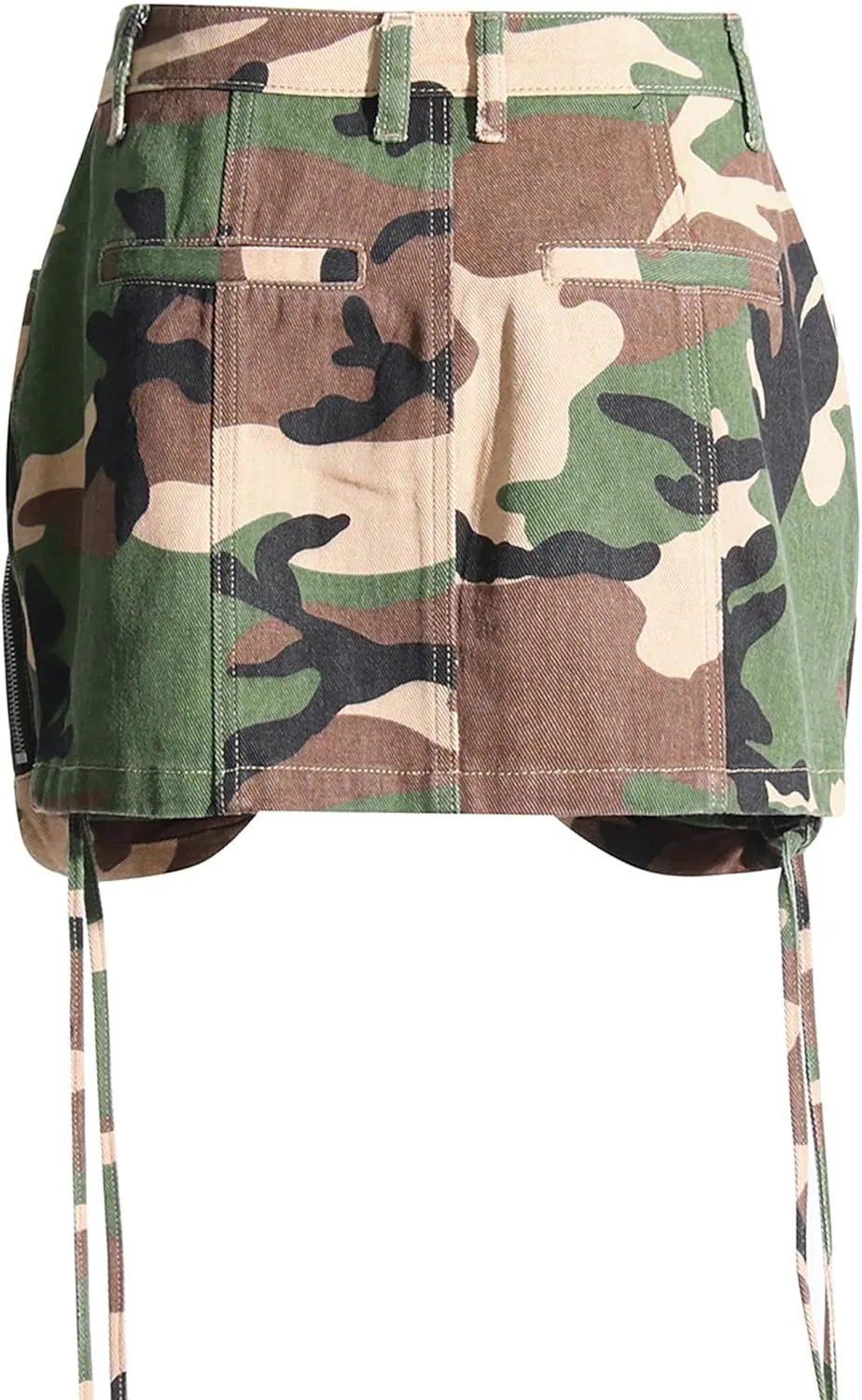 Women's High Waisted Denim Skirts Camouflage Tassel Lace-Up Cargo Jean Skirt