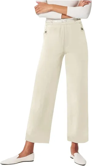 Women's Linen Blend Summer Drawstring Palazzo Pants Elastic Waist Stretchy Slim Fit Pants Trendy