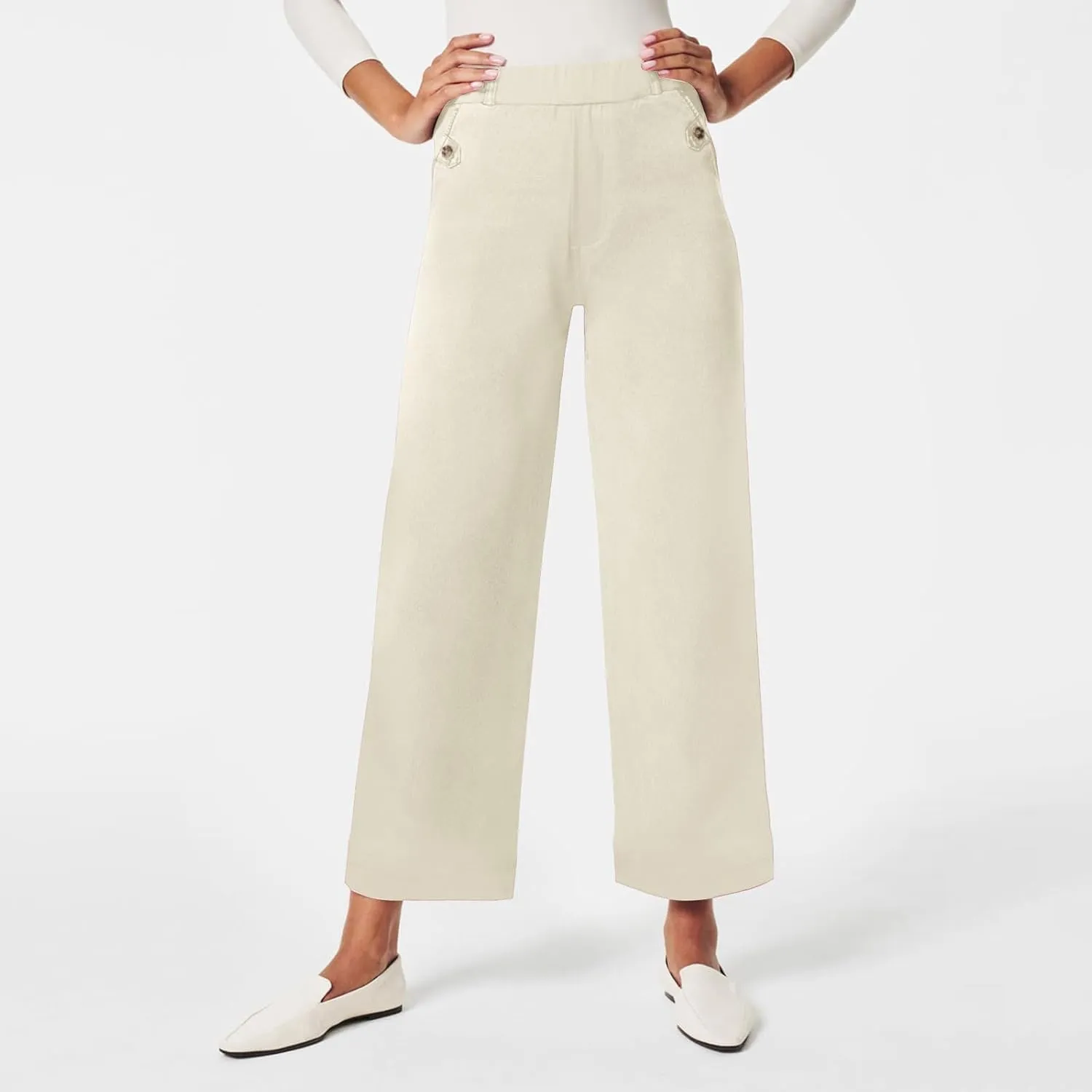Women's Linen Blend Summer Drawstring Palazzo Pants Elastic Waist Stretchy Slim Fit Pants Trendy
