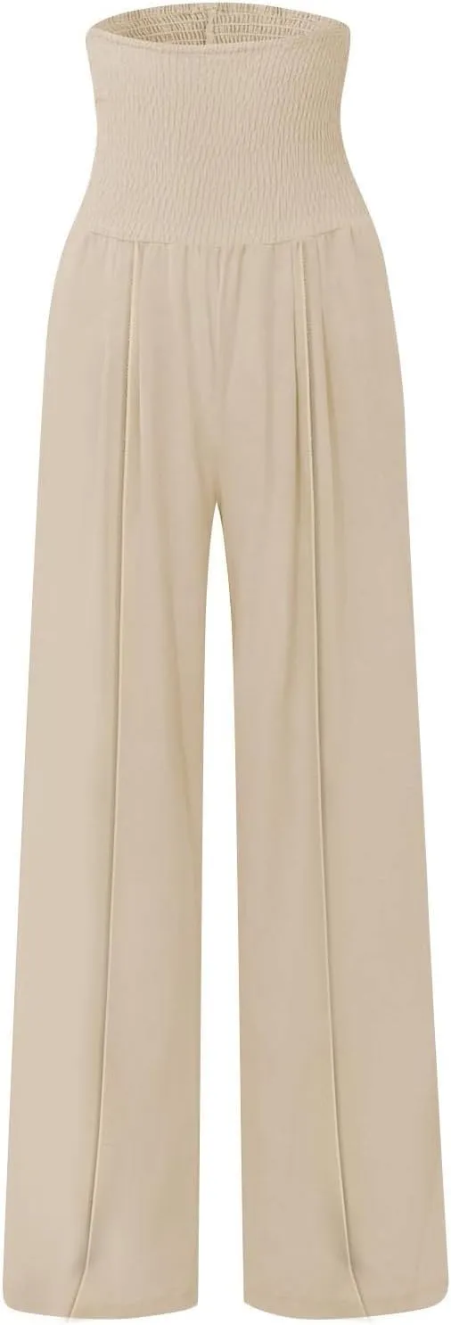 Women's Linen Blend Summer Palazzo Palazzo Pants High Waist Straight Slim Fit Pants Business Work