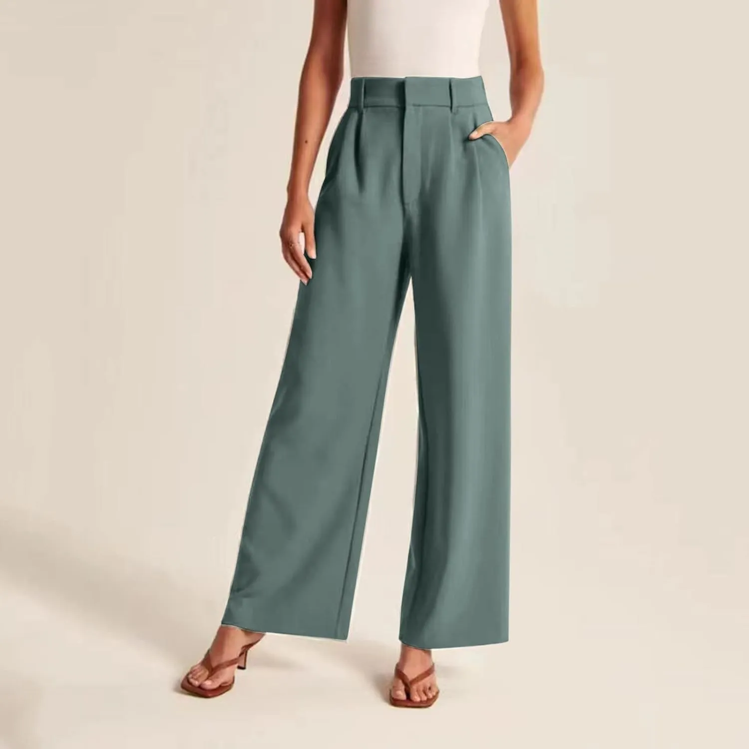 Womens Linen Blend Summer Striped Pants Low Waist Wide Leg Plus Size Pants Trendy