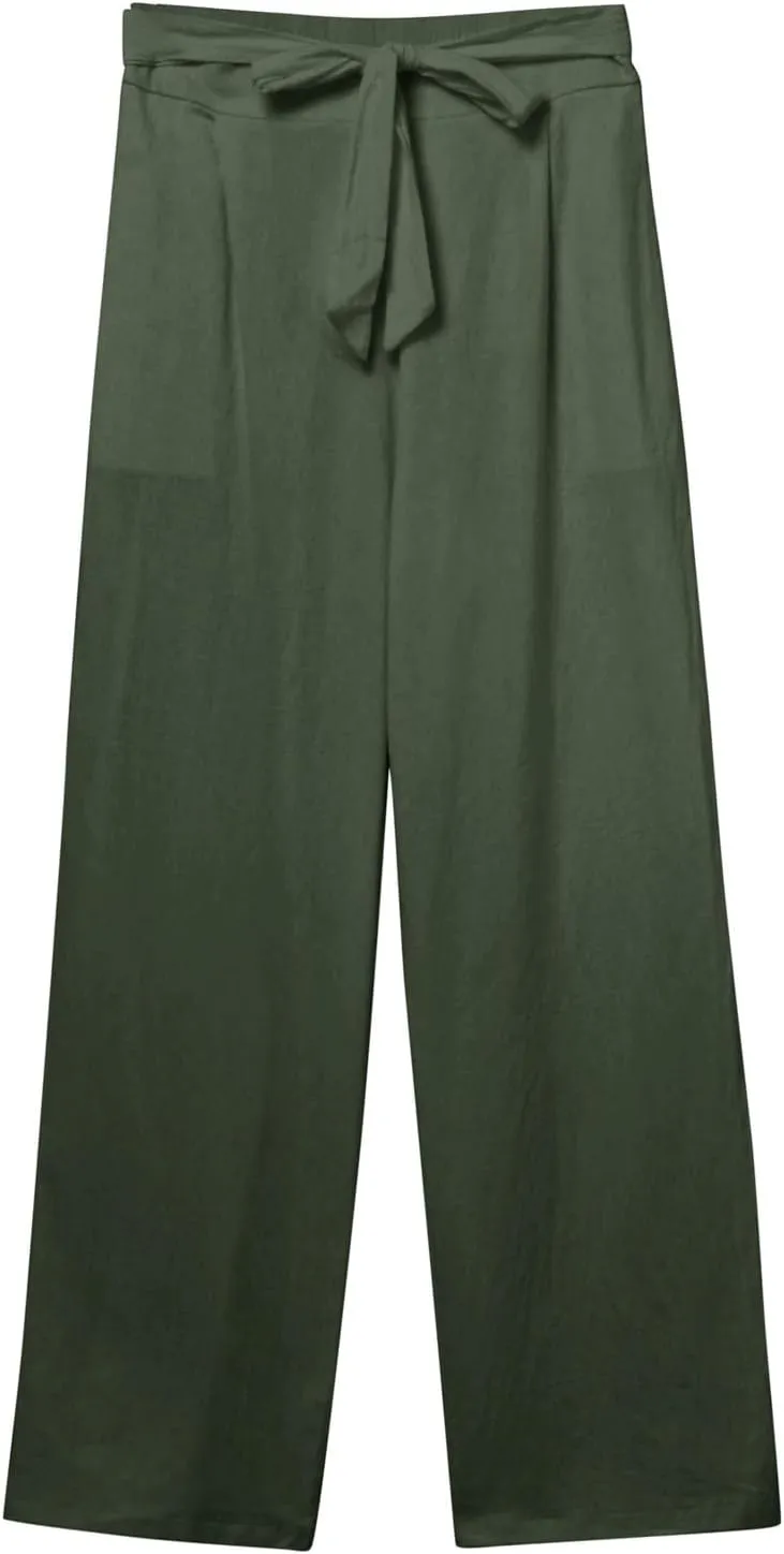 Womens Linen Blend Summer Y2K Streetwear Palazzo Pants Elastic Waist Bootcut Slim-Fit Trousers Beach