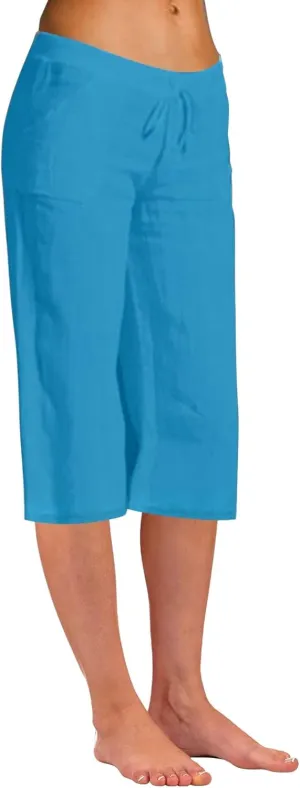 Womens Linen Summer Baggy Pant Trousers Elastic Waisted Ankle Length Loose Fit Pant Trousers Trendy