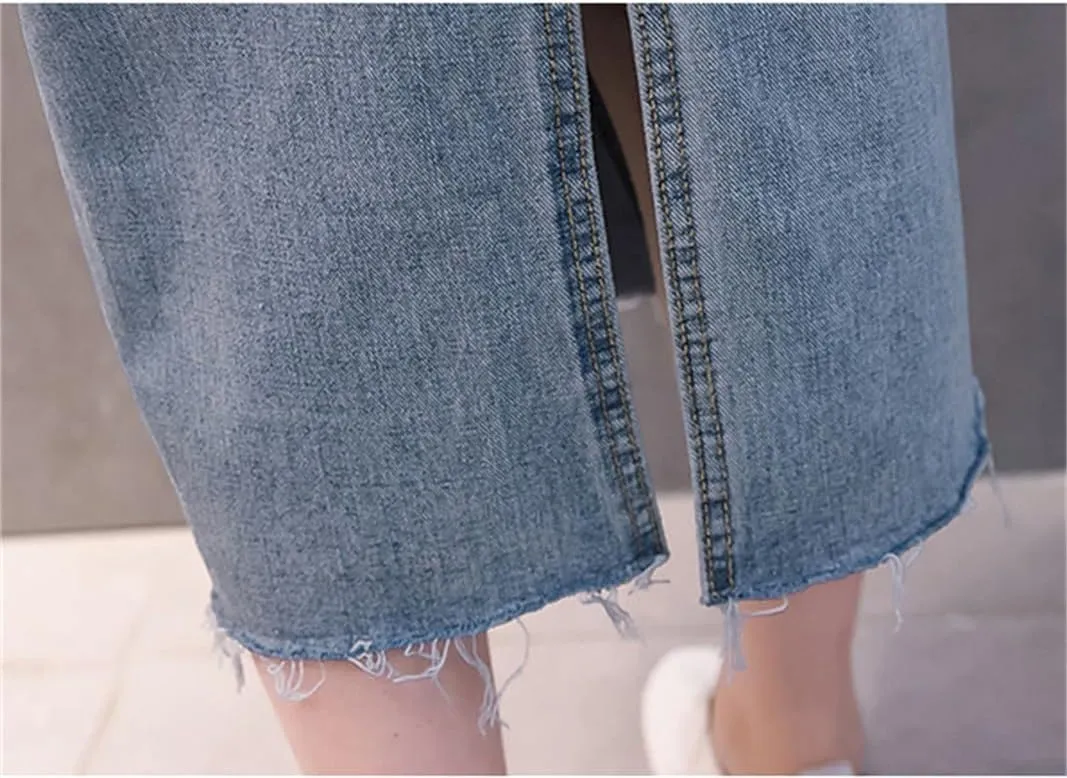 Women's Pencil Distressed Ripped Denim Skirt High Waisted Slim Fit Long Skirts for Ladies