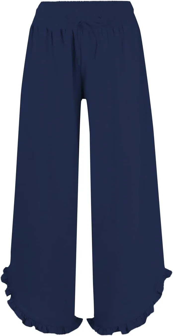 Womens Summer Linen Pant Waisted Elastic Drawstring Pants Pure Color Casual Beach Trousers with Pockets