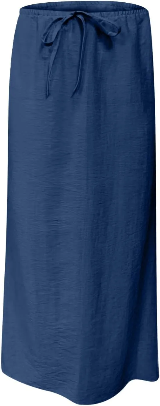 Womens Summer Maxi Skirt Low Rise Lace Up Midi Skirt Casual Long Skirt A Line Lounge Skirt Trendy Beach Skirts