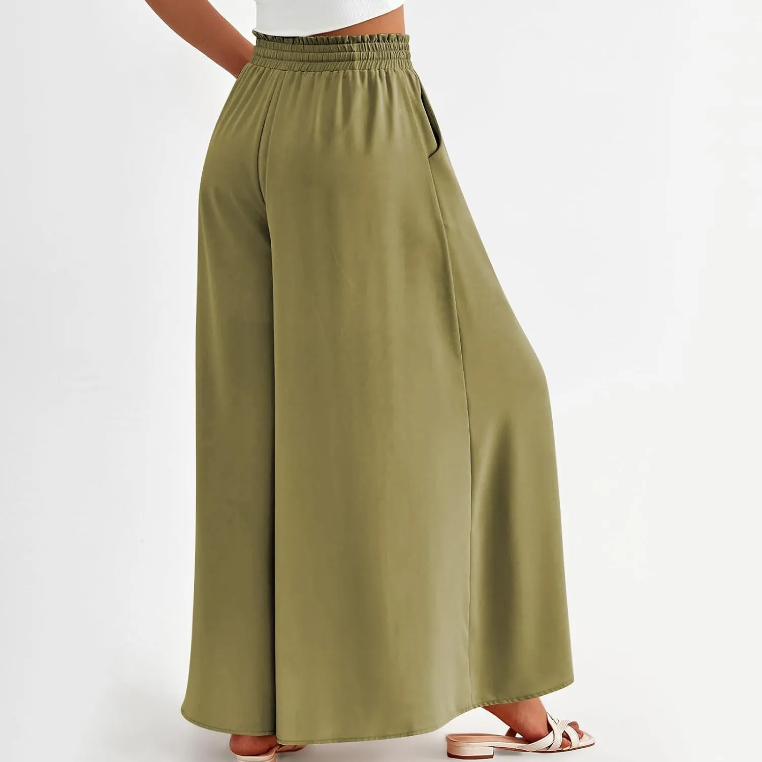 Womens Wide Leg Long Palazzo Pants High Waist Solid Flowy Lounge Pant Beach Vacation Trousers with Pocket