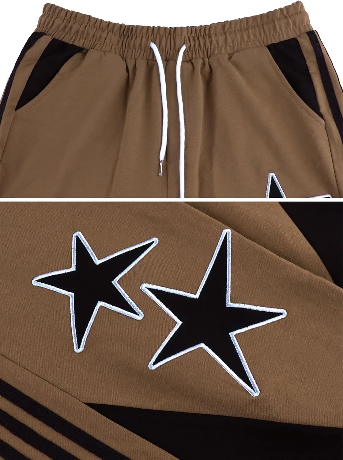 Women's Y2K Star Baggy Wide Leg Sweatpants with Pockets High Waist Drawstring Stripes Patchwork Pants
