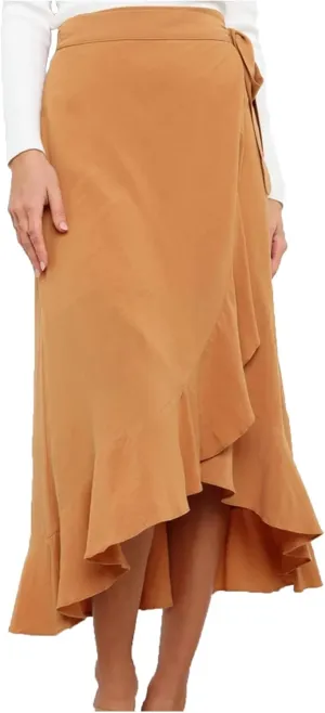 Wrap Skirts for Women Midi Length Skirts Waist Tie Maxi Skirt A-line Ruffle Skirt Flowy Midi Skirt Asymmetrical Skirt