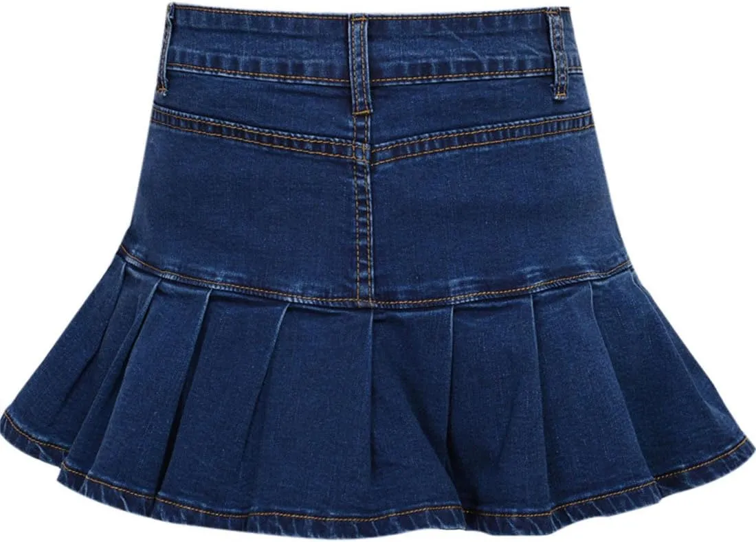 Yeokou Women's Casual Slim A-line Pleated Ruffle Short Mini Denim Skirts