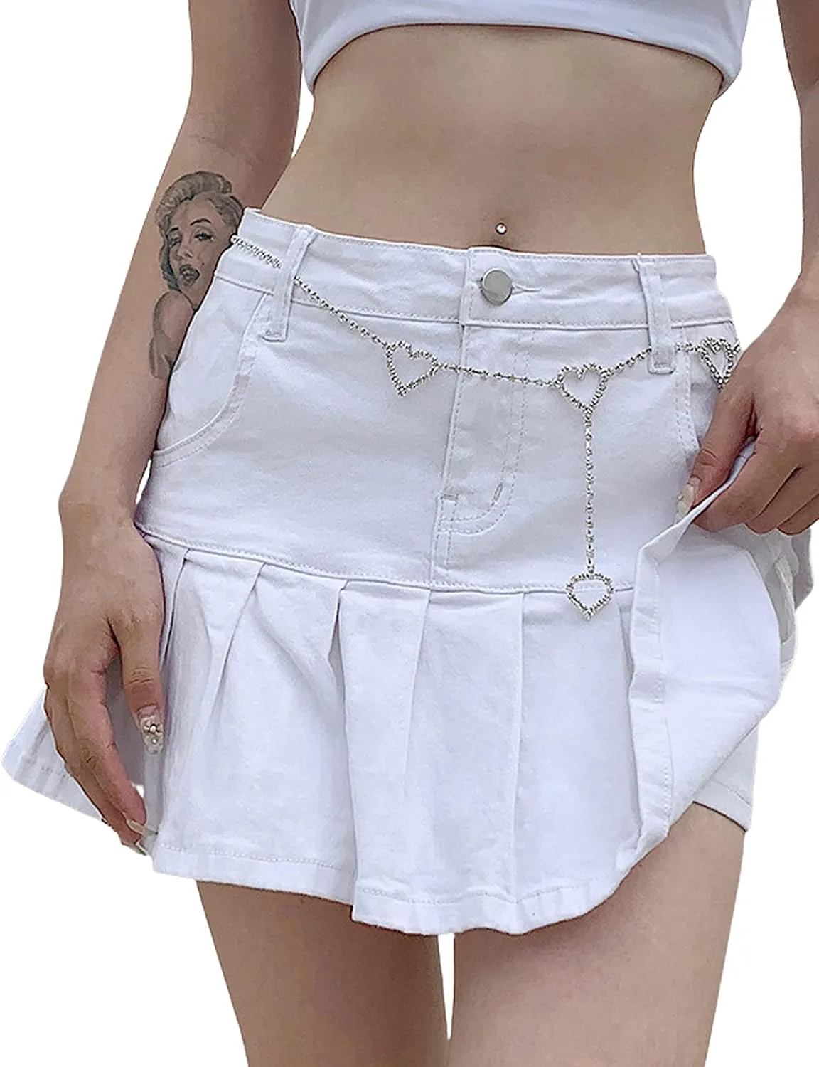 Yeokou Women's Casual Slim A-line Pleated Ruffle Short Mini Denim Skirts