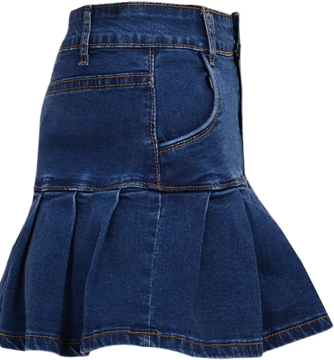 Yeokou Women's Casual Slim A-line Pleated Ruffle Short Mini Denim Skirts