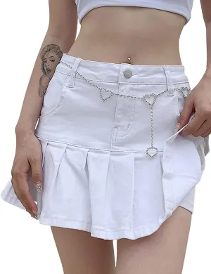 Yeokou Women's Casual Slim A-line Pleated Ruffle Short Mini Denim Skirts