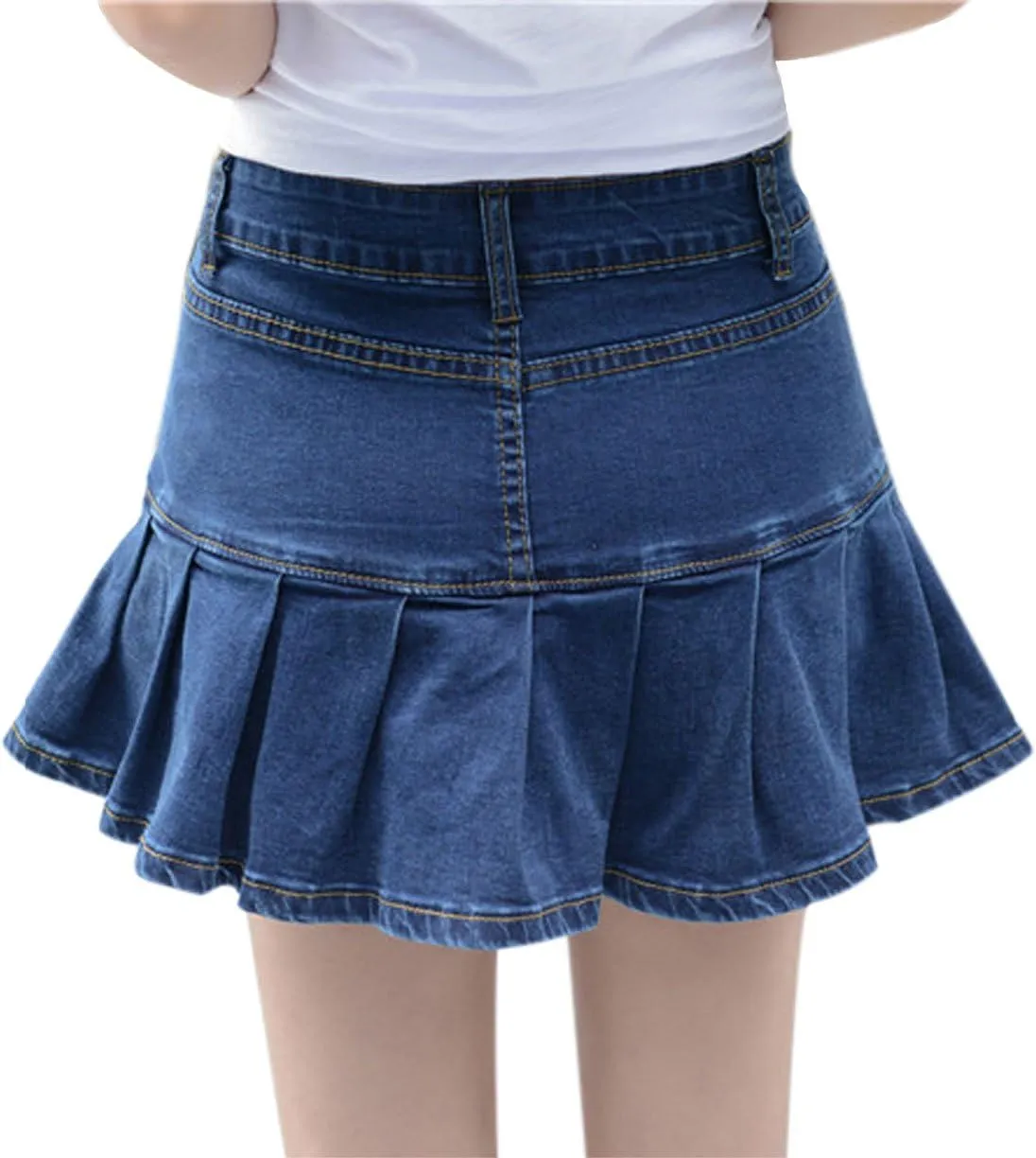 Yeokou Women's Casual Slim A-line Pleated Ruffle Short Mini Denim Skirts