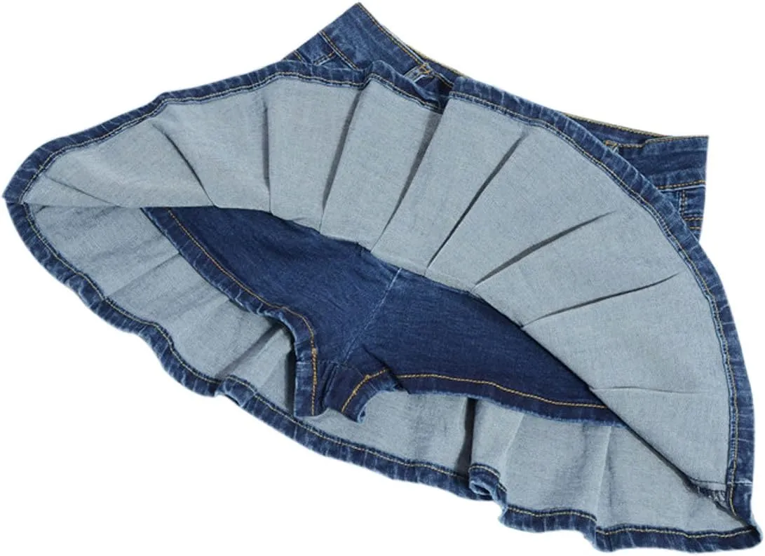 Yeokou Women's Casual Slim A-line Pleated Ruffle Short Mini Denim Skirts